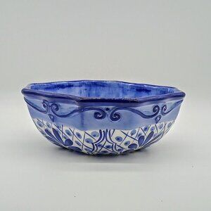 Tabletops Unlimited Lisbon Blue White Ceramic Square Bowl